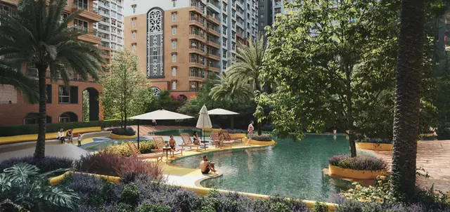 Artist's impression of the lagoon pool with cabanas